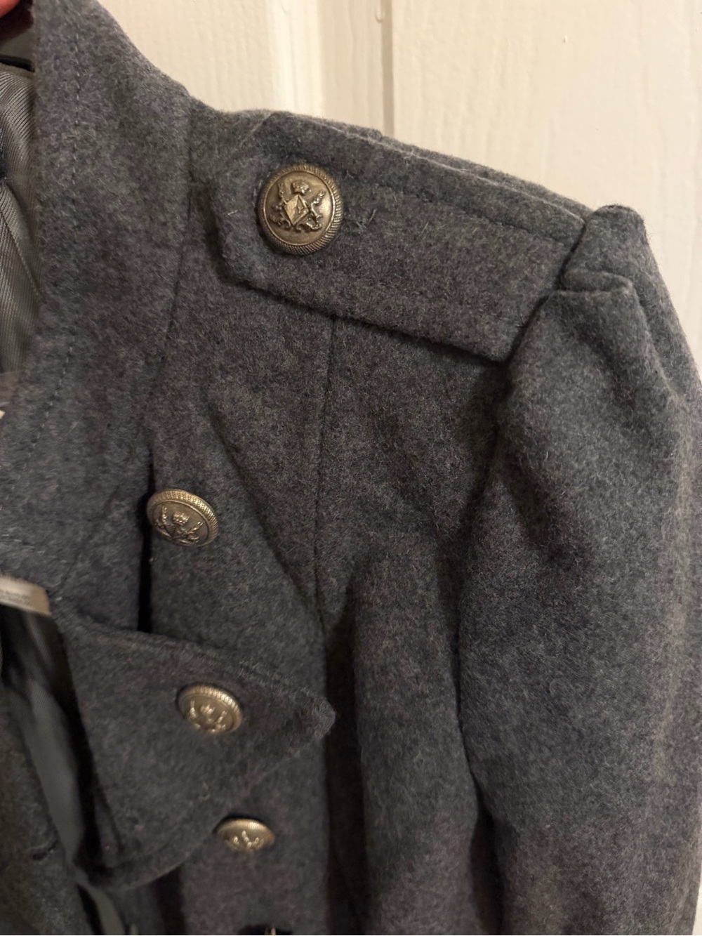 bebe Gray Double-Breasted Military Trench Coat - Picture 3 of 5